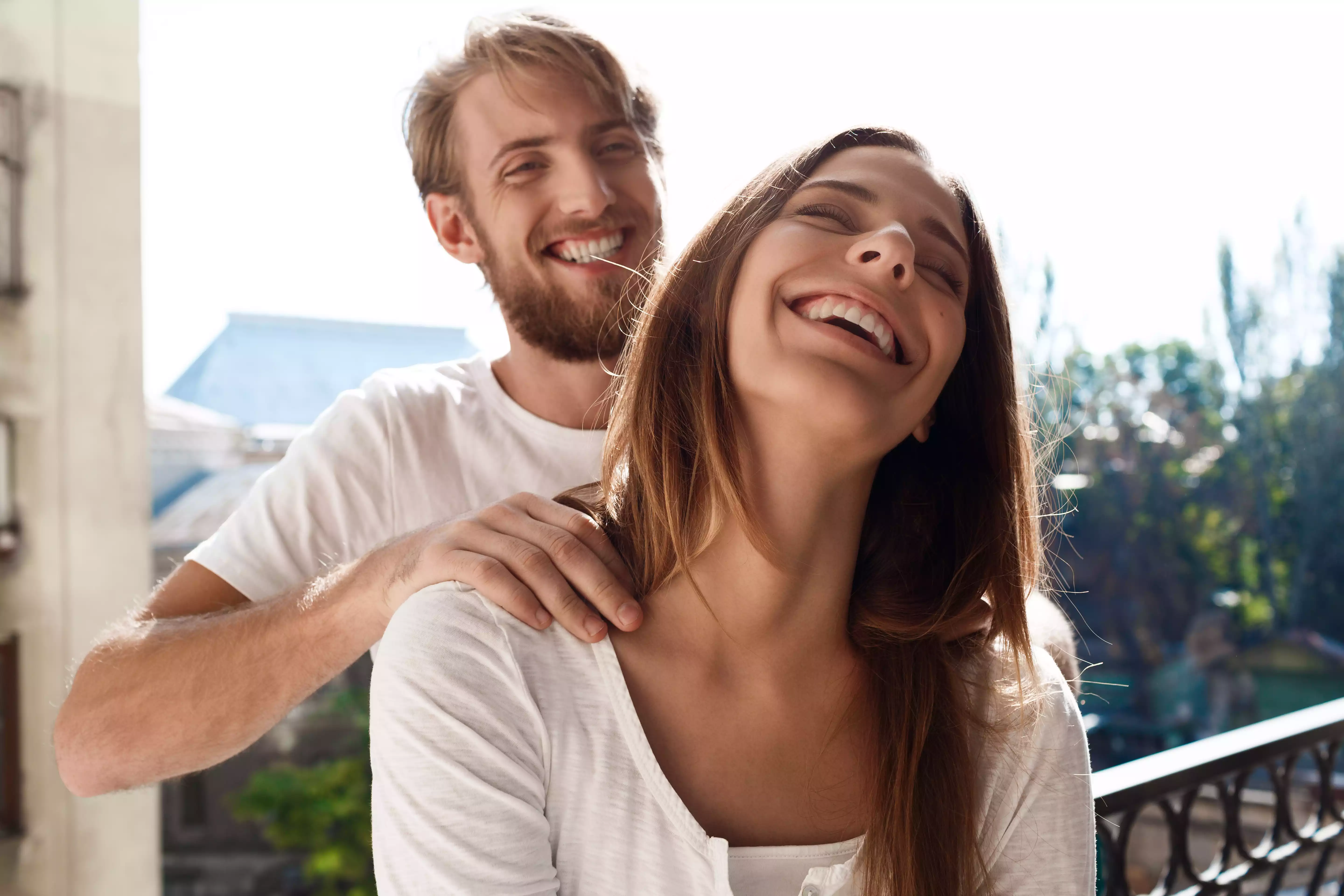 Young couple fun massage